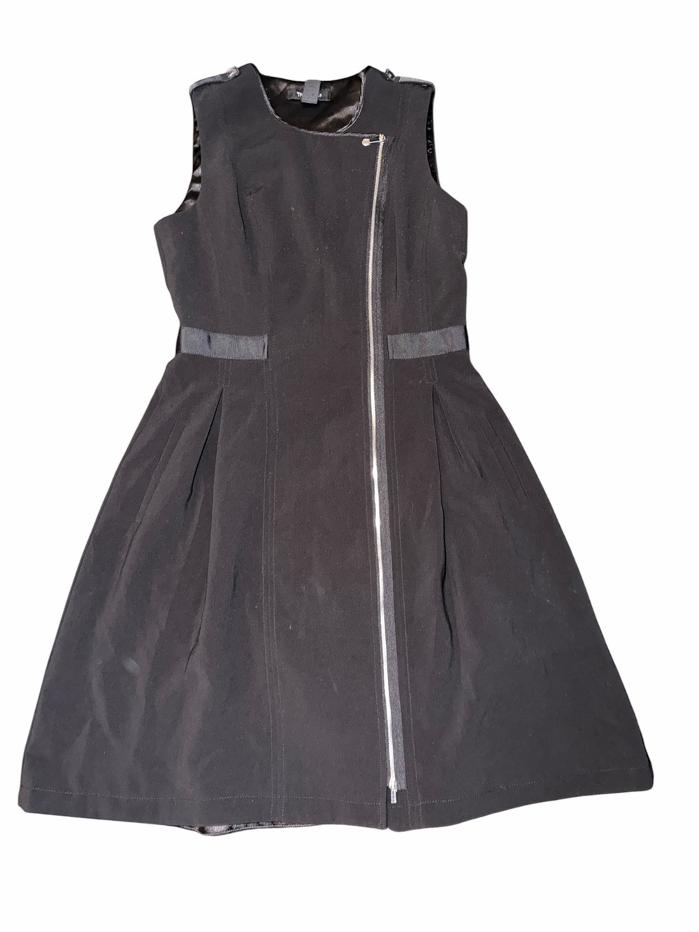 Women's WHBM Black Sleeveless A-Line Dress with Front Zip